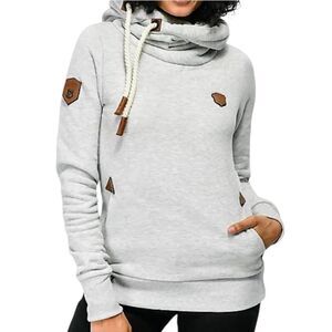 NAKETANO Sz S Gray Logo Drawstring Cowel Neck Super Soft L/S Pullover Sweatshirt